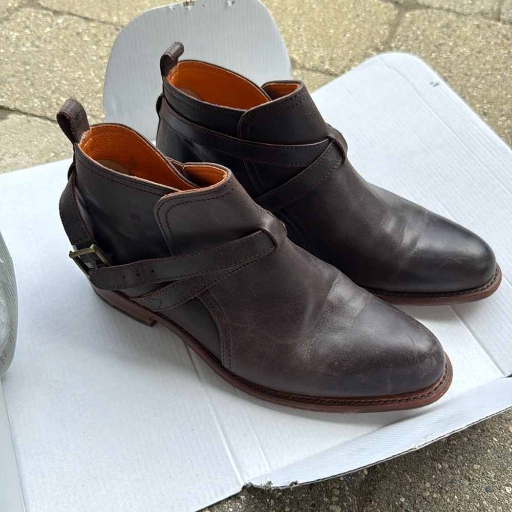Frye Dorado Jodphur Leather Bootie Boot Buckle Straps Made In Spain Brown